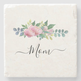 Elegant Modern Botanische Groene Roze Bloemmam Stenen Onderzetter