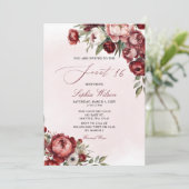 Elegant Modern Bourgogne Blush Bloemen Zoet 16 Kaart (Staand voorkant)