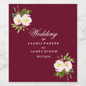 Elegant modern Bourgogne floral Weddennelabel Wijn Etiket (Enkel label)