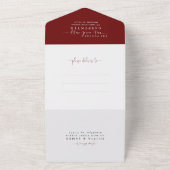 Elegant modern Bourgogne Red Script 2 Fotohuwelijk All In One Uitnodiging (Buitenkant)