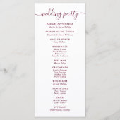 Elegant modern Bourgundy Wedding Programme Programmakaart (Achterkant)