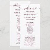 Elegant modern Bourgundy Wedding Programme Programmakaart (Voorkant / Achterkant)