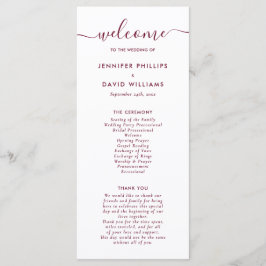 Elegant modern Bourgundy Wedding Programme Programmakaart