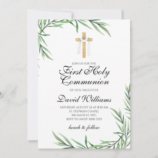 Elegant Modern Boy First Heilige Communauteit Gree Kaart (Voorkant)