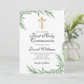 Elegant Modern Boy First Heilige Communauteit Gree Kaart (Staand voorkant)