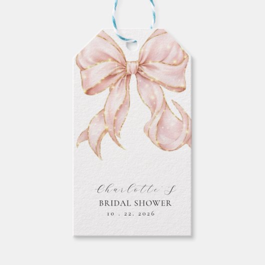 Elegant, Modern Bridal Shower Pink Bow. Cadeaulabel (Voorkant)