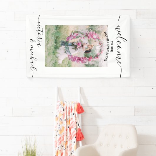 Elegant modern bruiloft foto afbeelding Welkom Spandoek (Insitu)