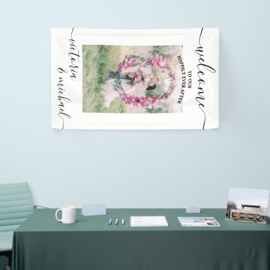 Elegant modern bruiloft foto afbeelding Welkom Spandoek (Beurs)