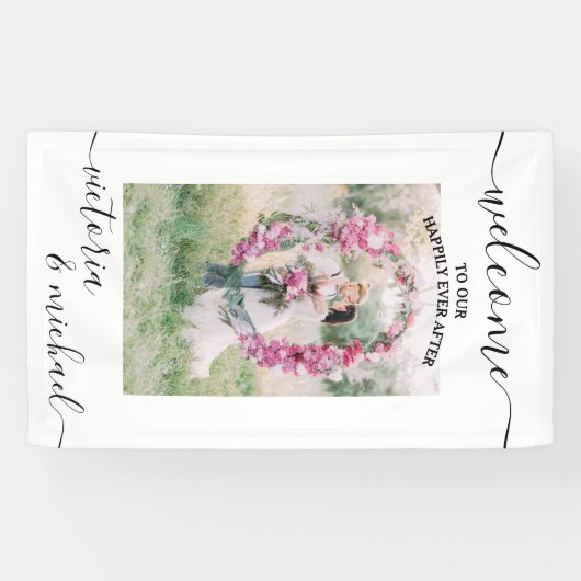 Elegant modern bruiloft foto afbeelding Welkom Spandoek (Horizontaal)