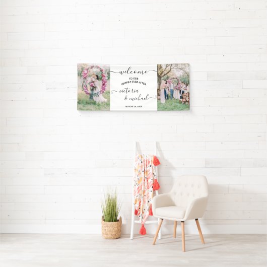 Elegant modern bruiloft foto afbeelding Welkom Spandoek (Insitu)