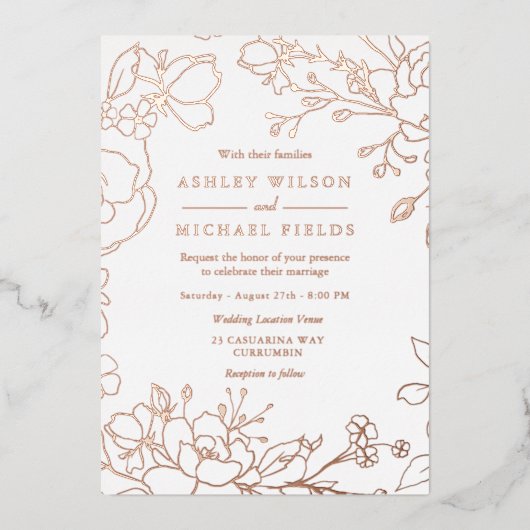 Elegant modern bruiloft Real Roos Gold Floral Folie Uitnodiging (Voorkant)