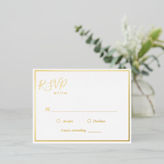 Elegant modern bruiloft RSVP Gold Foil Briefkaart (Staand Voorkant)