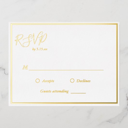 Elegant modern bruiloft RSVP Gold Foil Briefkaart (Voorkant)