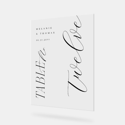 Elegant Modern Bruiloft Zwart Script Tafelnummer Acryl Bord (Hoek)