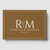 Elegant modern bruin monogram botanisch accent gastenboek (Voorkant)