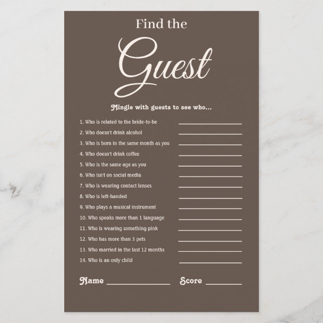 Elegant modern bruin Vrijgezellenfeest spel (Achterkant)