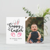 Elegant Modern Bunny Happy Easter Photo Feestdagenkaart (Staand voorkant)