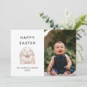Elegant Modern Bunny Happy Easter Photo Feestdagenkaart (Staand voorkant)