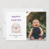 Elegant Modern Bunny Happy Easter Photo Feestdagenkaart (Voorkant)