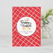 Elegant Modern Bunny Patterns Happy Easter Photo Feestdagenkaart (Staand voorkant)