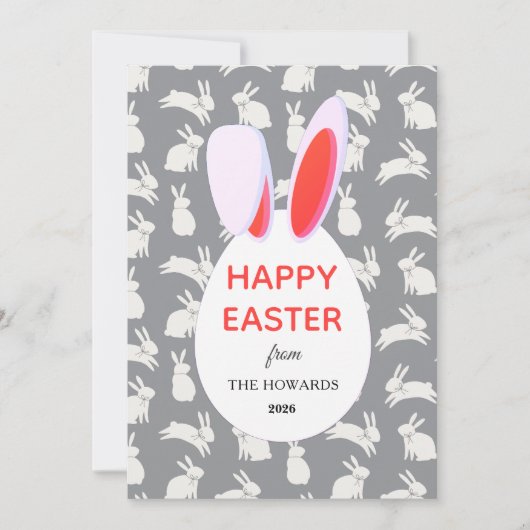 Elegant Modern Bunny Patterns Happy Easter Photo Feestdagenkaart (Voorkant)