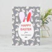 Elegant Modern Bunny Patterns Happy Easter Photo Feestdagenkaart (Staand voorkant)