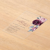 Elegant Modern Burgundy Floral Wedding Acryl Uitnodigingen (Laagn)