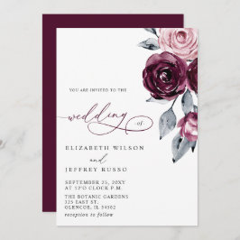 Elegant Modern Burgundy Floral Wedding Kaart