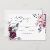 Elegant Modern Burgundy Floral Wedding RSVP Kaartje (Voorkant)