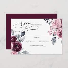 Elegant Modern Burgundy Floral Wedding RSVP Kaartje