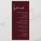Elegant & Modern Burgundy Let's eat Wedding Menu (Voorkant)