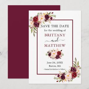 Elegant Modern Burgundy Lijst Floral Save The Date