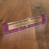 Elegant Modern Burgundy Marble Brushed Gold Foil Naambordje (Zijkant)