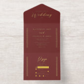 Elegant Modern Burgundy Minimalist Wedding All In One Uitnodiging (Binnenkant)