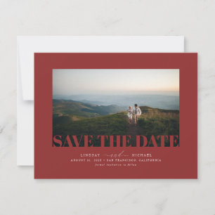 Elegant Modern Burgundy Red Save the Date Photo