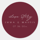 Elegant & modern Burgundy Script  Wedding Ronde Sticker (Voorkant)