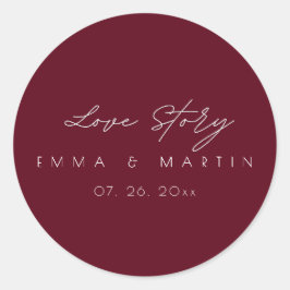 Elegant & modern Burgundy Script  Wedding Ronde Sticker