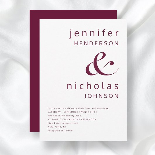 Elegant Modern Burgundy Wedding Kaart