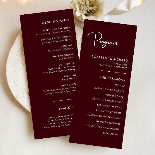 Elegant & Modern Burgundy Wedding Program