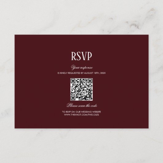 Elegant Modern Burgundy Wedding QR Code RSVP Informatiekaartje (Voorkant)
