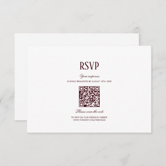 Elegant Modern Burgundy Wedding QR Code RSVP Informatiekaartje (Voorkant / Achterkant)