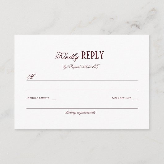 Elegant Modern Burgundy Wedding Respond Informatiekaartje (Voorkant)