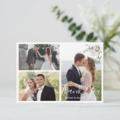 elegant modern calligrafie bruiloft foto collage bedankkaart (Staand voorkant)