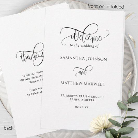 Elegant, Modern Calligrafie Folded Wedding Program