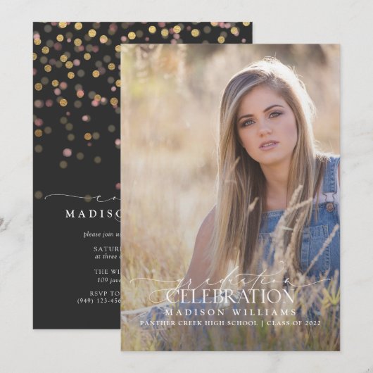 Elegant Modern Calligrafie Foto Afstuderen Kaart (Voorkant / Achterkant)