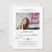 Elegant Modern Calligrafie Foto Quinceanera Kaart (Voorkant)