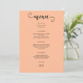 Elegant Modern Calligrafie Script Peach Wedding Menu (Staand voorkant)