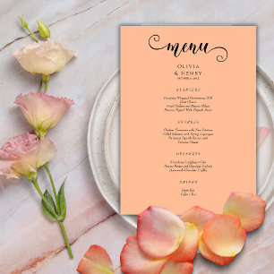 Elegant Modern Calligrafie Script Peach Wedding Menu