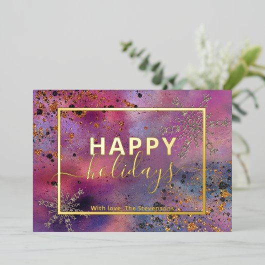 Elegant Modern Calligrafie Script Prettig Kerstfee Folie Feestdagenkaart (Staand Voorkant)