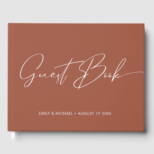Elegant Modern Calligrafie Terracotta Wedding Gastenboek (Voorkant)